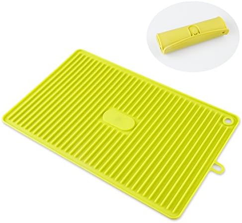 Dish Drying Mat, Teletrogy Large Silicone Draining Board Antibacterial Dish Drainer Heat Resistant Draining Mat for Kitchen Counter Plates bowls Spoons Cups Forks Pots and Fruit (13.8"x 8.5" Green)