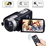 Video Camera Camcorder with IR Night Vision, IBACAKYS 18X Digital Zoom 24.0 Mega Pixels Full HD 270 Degrees Rotatable Digital Video Camera Recorder (Two Batteries Included)