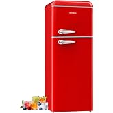 BANGSON 7.5 Cu.Ft Retro Refrigerator with Top Freezer Red | 2 Door Apartment Fridge, Adjustable Thermostat, Refrigerator for Office, Kitchen, and Home