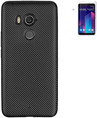 HTC U11 Plus Case,Stylish Carbon Fiber Soft Sleeve protective case TPU Silicone Ultra Slim Back Case [anti-scratch hurt] suitable for HTC U11 Plus (6.O-inch Black) + 1 x HD mobile phone protective film