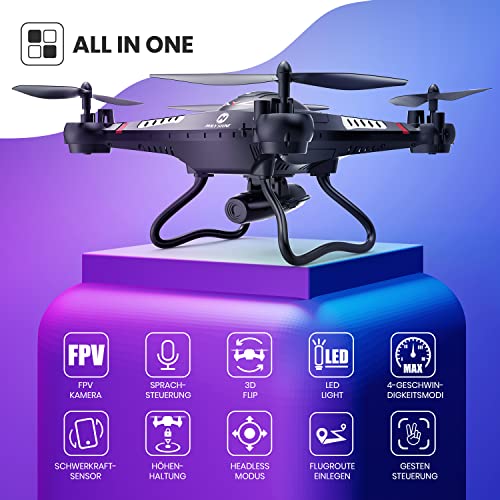 Holy Stone F183W Drohne mit Kamera 1080P für Kinder,RC Quadcopter mit 2 Akkus, WiFi FPV Live Übertragung,Handysteuerung,3D-Rollen,Not-Aus,Höhenhaltung,Kopflose Modus,One-Key-Start für Anfänger Jungen