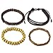 Mix of 4 Brown Wrap Bracelets for Men and Women, Multi-strand Wood Beads Leather Wristbands
