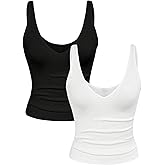 SOLY HUX Women's 2 Piece Crop Tank Tops Summer Ruched Deep V Neck Sleeveless Dressy Casual Tops