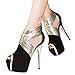 fereshte Women's Peep-Toe Platform Stiletto High Heels Dress Sandals Black EU40