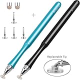 Evolva Future Technology Newly Released Elegant Dual Side Stylus Pen with Extra Long Expectancy Infinite Renewable Spring Disc Tip and Micro-knit Hybrid Fiber Tip (2 pack - Black + Blue)