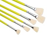 MEEDEN Artist Fan Paint Brush Set Long Handle for Oil Acrylic Painting Handmade Hog Bristle, 6 Pieces