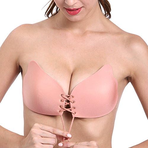 Aidoo Strapless Self Adhesive Reusable Padded Invisible Push Up Bra (Cup C, Angel Push Up Goddesses Pink)