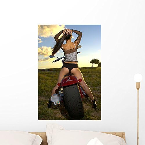 Wallmonkeys Girl with Motorcycle Peel and Stick Wall Decals WM200467 (24 in H x 16 in W)