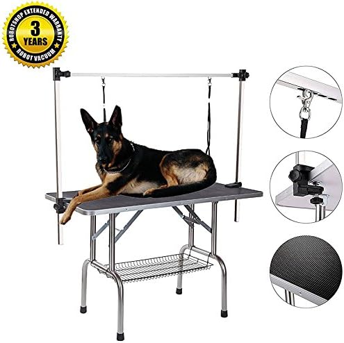 Gelinzon Pet Dog Grooming Table,Adjustable Overhead Pet Grooming Arm With Clamps And Double Loop (36" Black)