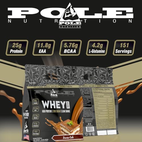 Pole Nutrition Whey Protein | Lean Muscle Shake | High Protein, Zero Sugar | (4535g) | Suppor Recovery & Muscle Growth (10 Lbs, TIRAMISU CAKE)