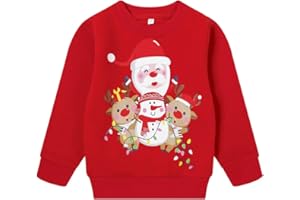RETSUGO Toddler Boy Christmas Outfit Baby Boy Girl Winter Warm Holiday Fleece Pullover Xmas Crewneck Sweater 1-7 Years