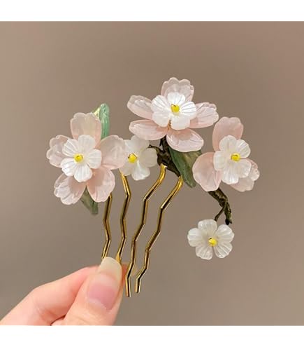 Oriental hair pin with cherry flower and pearl Hand-painted Cherry Blossom Ebony Hair Stick With Pearl  main image 2