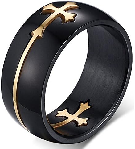 SumBonum Jewelry Mens Womens Stainless Steel Ring, Vintage Gothic Celtic Detachable Cross Band Ring, 8mm, Black Golden