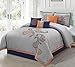 Chezmoi Collection Naomi 7-Piece Navy Orange Paisley Floral Embroidery Comforter Bedding Set (Queen)