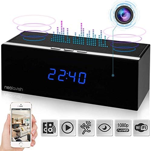 Clock Hidden Camera - Wireless Home Hidden Cam - Security Nanny Cam with HD 1080p - Night Vision - Speaker - Motion Detection - WiFi - 140° View Angle - 3000 mA Battery - 8 IR Led Lights