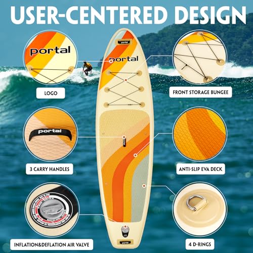 Portal Stand Up Paddle Board, 10'6x33 x6 Inflatable Paddle Boards with SUP Accessories Including Carry Bag, Hand Pump, Paddle, Leash, Fin, Repair Kit, Waterproof Phone Case