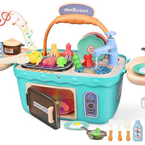 Dreamon Spielküche Spielzeug Kinderküche Zubehör Kochset Kinder Picknickkorb mit Musik Licht, Kinder (Grün)