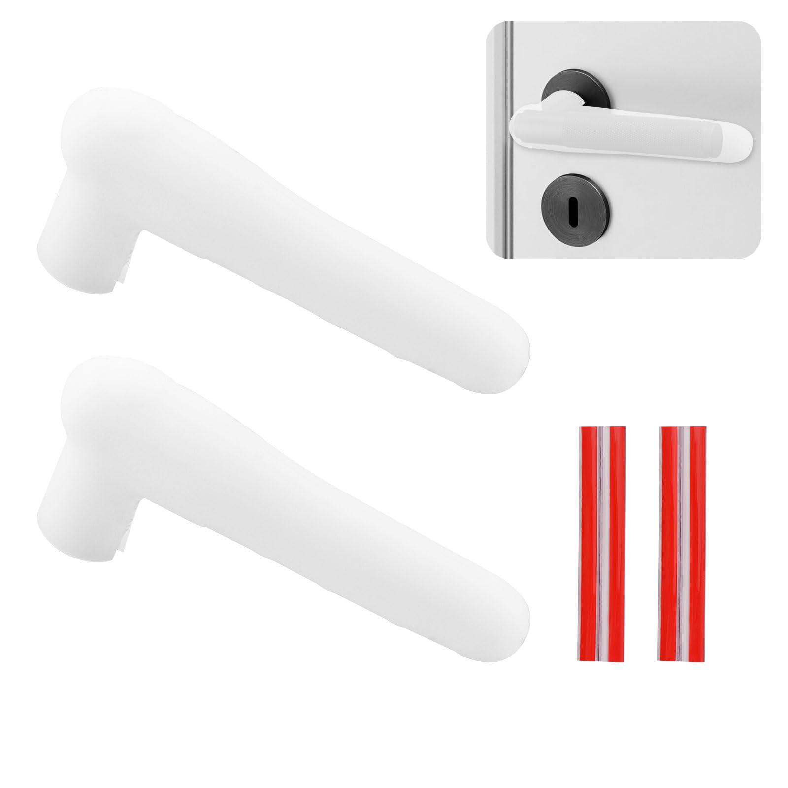 UFURMATE Door Handle Covers, 2Pcs Silicone Door Handle Glove Covers Door Knob Covers Anti-Slip Door Lever Protectors for Flat Square Door Levers (White)