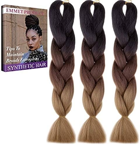 Jumbo Braids-Premium Quality 100% Kanekalon Braiding Hair Extension Full Bundles 100g/pc Synthetic Hair Ombre 24Inch 3Pcs/lot, Long Time Using Heat Resistant Hair