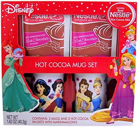Disney Princess Ceramic Hot Cocoa Mugs Gift Set with Nestle Hot Chocolate Mix