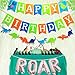 Dinosaur Birthday Decorations for Kids, Puchod Party Supplies Kit Colorful Felt Banner for Kids Rose Gold Foil Roar Banner Pack of 32 Latex Balloons