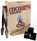 Cocourth Natural Organic Coconut Hookah Charcoal 72 Extra Large Cubes Pieces Flat 1kg Box of Shisha Coal With Starbuzz Coal Tongs
