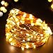 Bright Zeal 33' Long Warm White Copper Wire Bright LED String Lights Battery Operated with Timer - Warm White LED Battery String Lights Brown Wire Outdoor Waterproof - Window Curtain String Lights