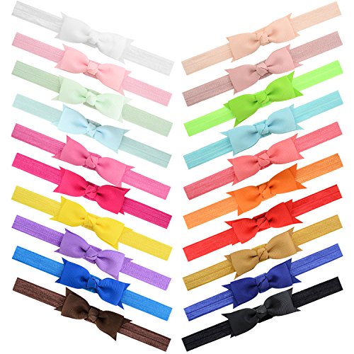 20Pcs 3" Grosgrain Ribbon Hair Bows Baby Headbands for Baby Girls Infants Toddlers Kids Teens