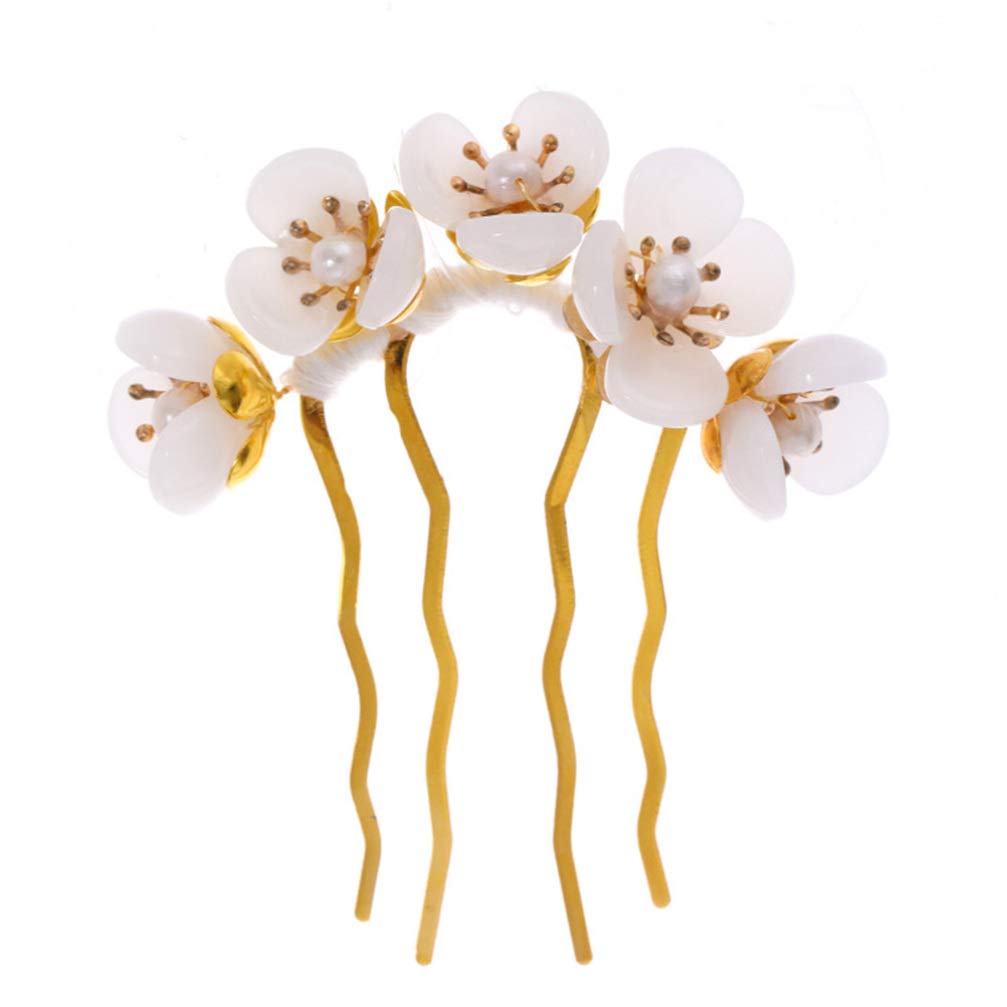 FRCOLOR Vintage Flower Pearl Side Combs Chinese Antique Hair Pins Traditional Bridal Hair Sticks Wedding Hair Accessories for Women