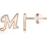 Sterling Silver Stud Earrings, 925 Sterling Silver Initial Stud Earrings Gold Plated Hypoallergenic Earrings for Women Sensitive Ears