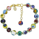 Glass of Venice Murano Glass Bracelet - Italian Millefiori Multicolor Mosaic Beads Handmade Blown - Bracelets for Women