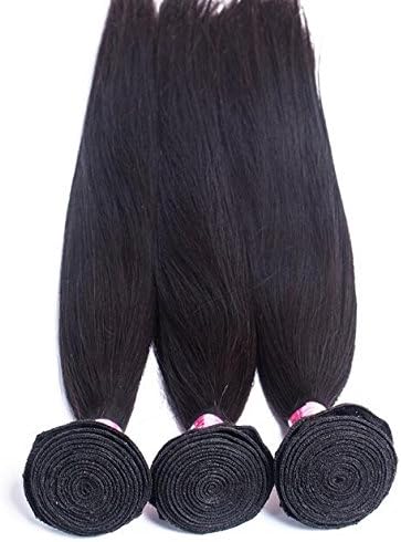 A2ZWIG 9A Unprocessed Brazilian Virgin Straight Remy Human Hair Extensions Weaves Wefts 3 4 bundles with Lace Closure (10 12 14 Inch with 8 Closure)