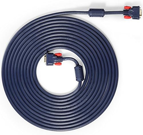Infinnet 28AWG Tinned Copper Gold Plated Connectors Standard 15-Pin Male to Male D-Sub Cord VGA Cable with Ferrites, Dark Blue - 25 Feet