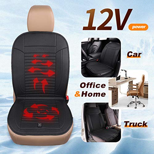 LARROUS Leather Heated Car Seat Cushion with Pressure-Sensitive Switch and Overheat Protection Thermostat,for Office Chair,Home and More,with Power Adapter.(12Volt,Black)