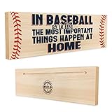 In Baseball, The Most Important Things Happen at Home | 4-inch by 12-inch Wooden Block Sign with Sports Family Quote | Perfect Gift for Baseball Fans Home Decor