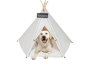ANPPEX 32-Inch Dog Teepee Tent Indoor,XL Size Pet Tent Bed for Large and Medium Dogs,Indoor Dog House with Thick Cushion,White