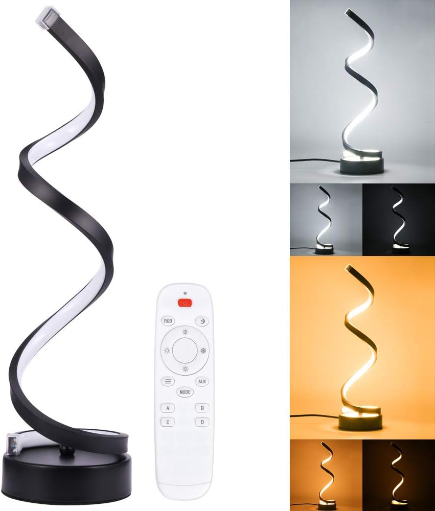 Modern LED Spiral Table Lamp, ALLOMN 24W Stepless Dimming Curved