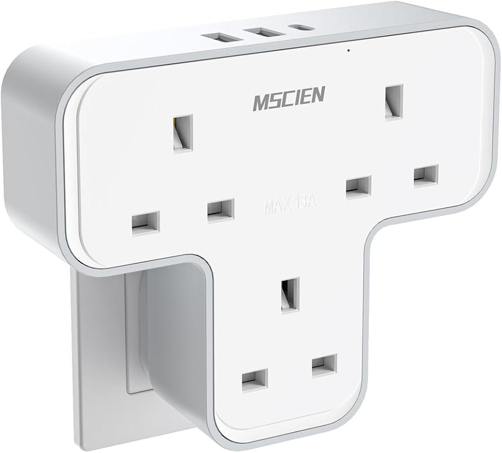 Mscien 6 in 1 Plug Extension Socket with 3 USB Ports UK 13A Power Adapter