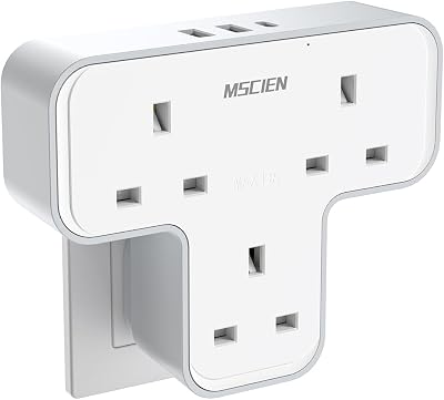 Mscien 6 in 1 Plug Extension Socket with 3 USB Ports UK 13A Power Adapter