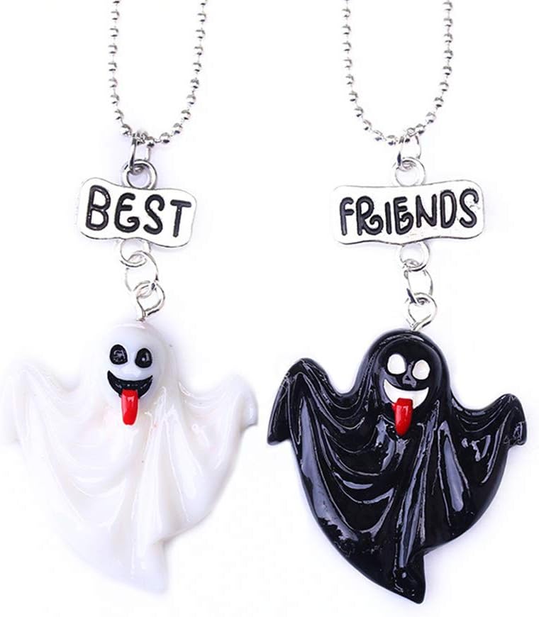 Ruikey 2 Pcs Halloween Kids Necklace Black White Ghost Pendant Party Supplies Clothing Accessories for Best Friends