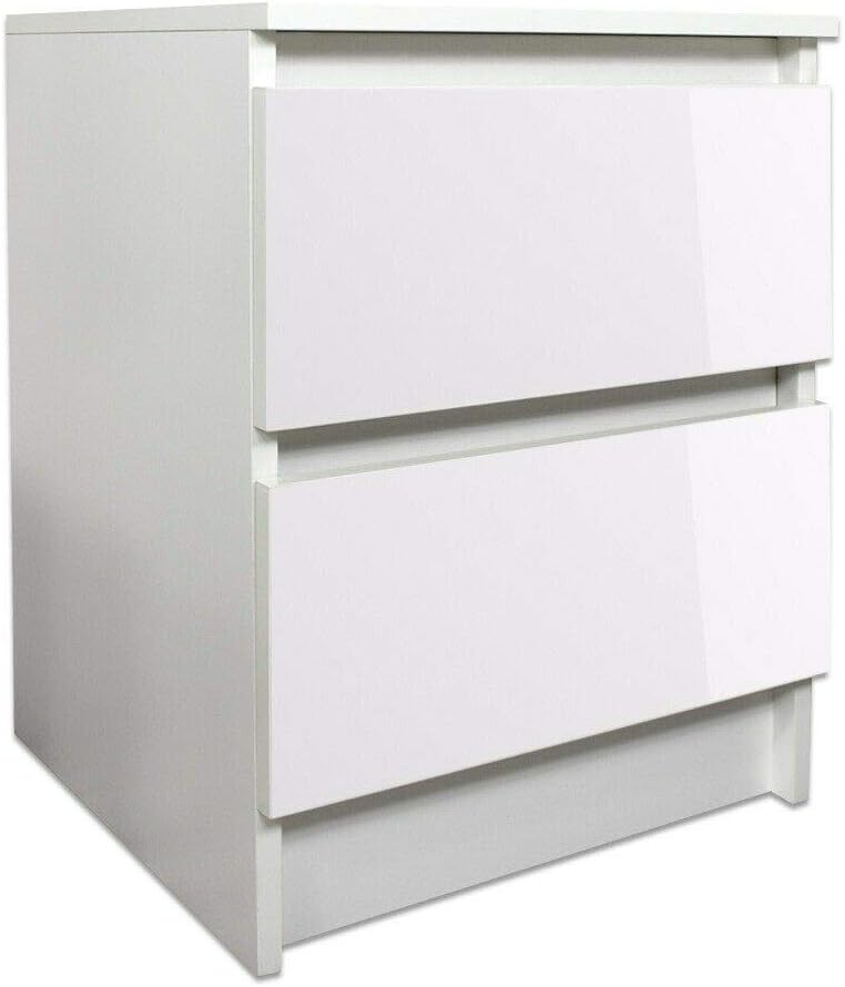 Carlton Sleek White High Gloss 2 Drawer Bedside Small Chest of
