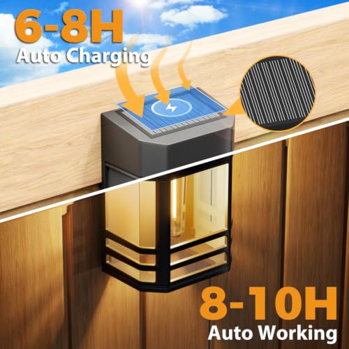 btfarm 4 Pack Solar Fence Lights Outdoor with 3 Brightness, Retro Wall Lights Solar Powered Edison LED Bulbs, Waterproof Post Wall Mount Lights for Deck Porch Garden Patio Backyard Decor, Warm White
