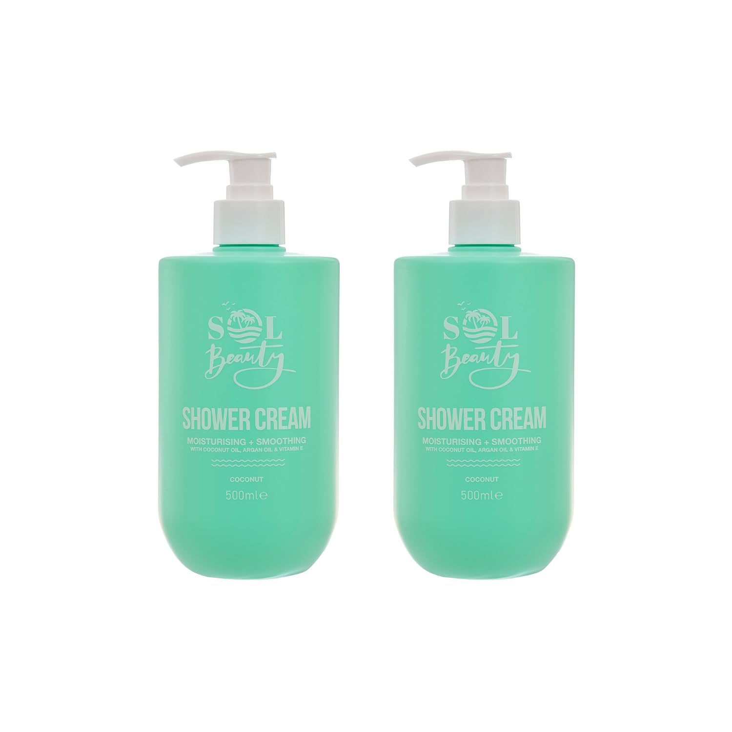 Sol Beauty Shower Cream Coconut Scent with Coconut Oil, Argan Oil & Vitamin E, Moisturising and Smoothing Vegan Friendly Shower Gel 2 x 500ml