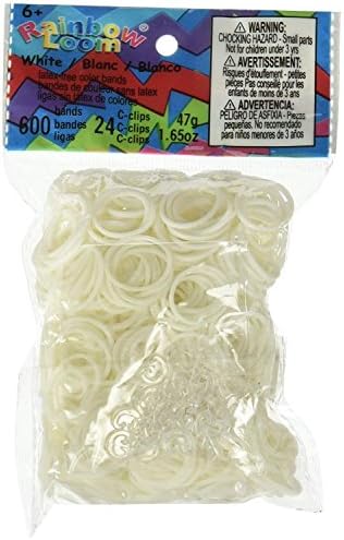 Rainbow Loom Official White Rubber Bands Refill 600 count + 24 C-clips 3 Pack