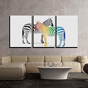 Zebras with Multi Colored Strips x3 Panels
