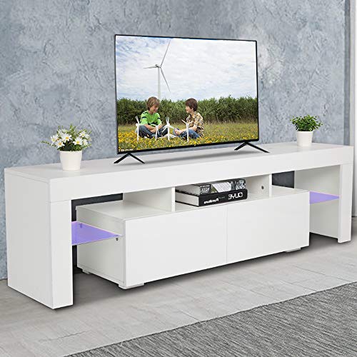 VINGLI TV Stand for 55+ 65+ Inch TV Corner White LED TV Stand