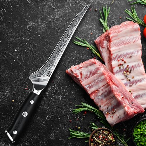 SHAN ZU Damask Filleting Knife 18 cm Kitchen Knife, Boning Knife Made of 67 Layers of Japanese Damascus Steel, Professional Fish Fillet Knife, Sharp Fish Knife with Ergonomic G10 Handle - PRO Series