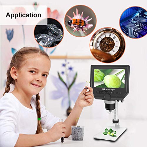 600X LCD Digital Microscope with 4.3" Screen Display and Metal Bracket, Cainda 3.6 MP HD Screen 720P Video Record Microscope Camera for Kids Boys Girls Students Adults Gift - Thumbnail 2