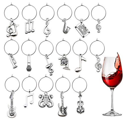 WOCRAFT 50 Sets Craft Supplies Music Themed Wine Glass Charms Markers Wine Tasting Party Decoration Supplies Gift with 25mm Strong Stainless Steel Wine Glass Charm Rings (M354) - Thumbnail 7