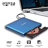 JOKDEER USB 3.0 External DVD-RW Drive Burner All-aluminum Ultra Slim Portable DVD Rewriter Burner CD/DVD-RW Writer Burner for Laptop and Desktop PC Windows and Linux OS Apple Mac Macbook Pro (Blue)